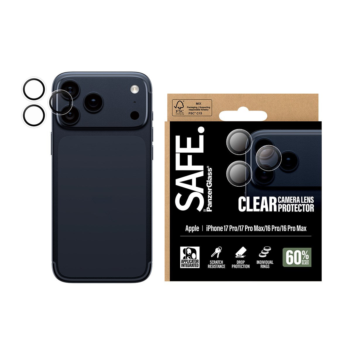 SAFE. by PanzerGlass® Camera Lens Protector Transparent iPhone 17 Pro | iPhone 17 Pro Max | iPhone 16 Pro | 16 Pro Max